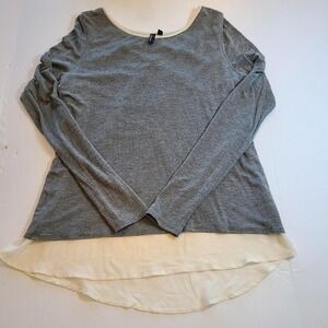 Cynthia Rowley Gray Long Sleeve Top Cream Chiffon Hem Unique Cross Back Detail